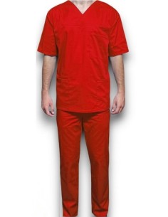 Costum medical barbatesc, cu anchior, din tercot elastic rosu