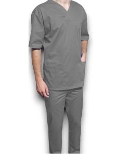Costum medical barbatesc, cu anchior, din tercot elastic gri 2