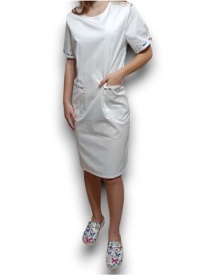 Sarafan medical alb cu insertie florala, fermoar 2