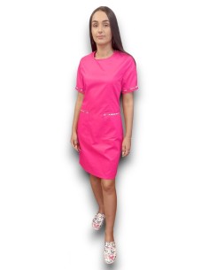 Sarafan medical ciclam cu insertie florala, fermoar la spate, din tercot elastic 2