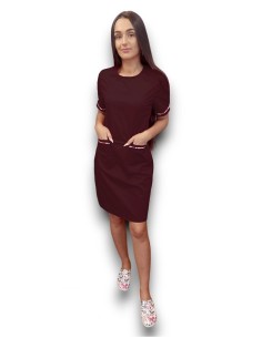 Sarafan medical grena cu insertie florala, fermoar la spate, din tercot fix 2