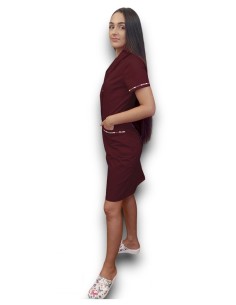 Sarafan medical grena cu insertie florala, capse in fata, din tercot 2
