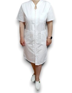 Sarafan medical alb cu fermoar in fata, din tercot elastic