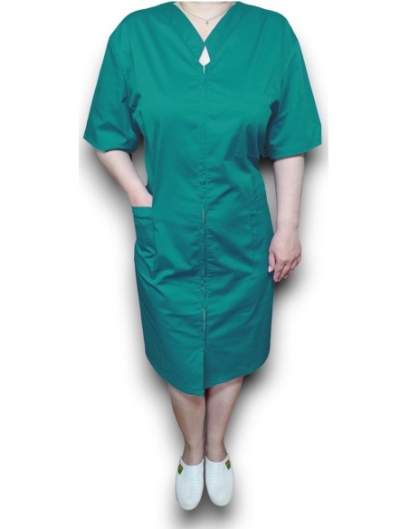 Sarafan medical verde spital cu fermoar in fata, din tercot elastic Sarafan medical verde spital cu fermoar in fata, din tercot elastic