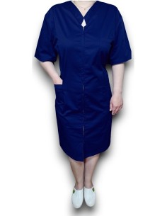 Sarafan medical bleumarin cu fermoar in fata, din tercot elastic