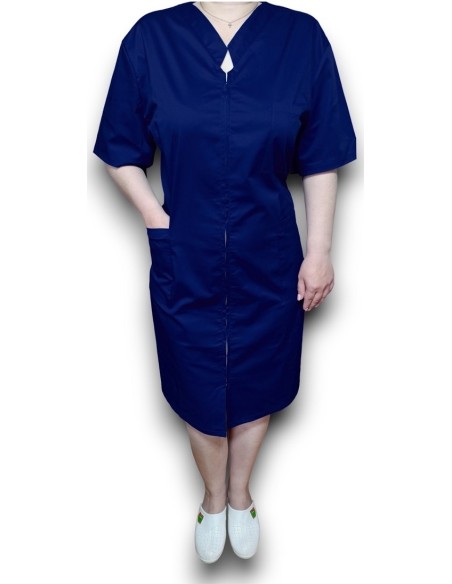 Sarafan medical bleumarin cu fermoar in fata, din tercot elastic Sarafan medical bleumarin cu fermoar in fata, din tercot elastic