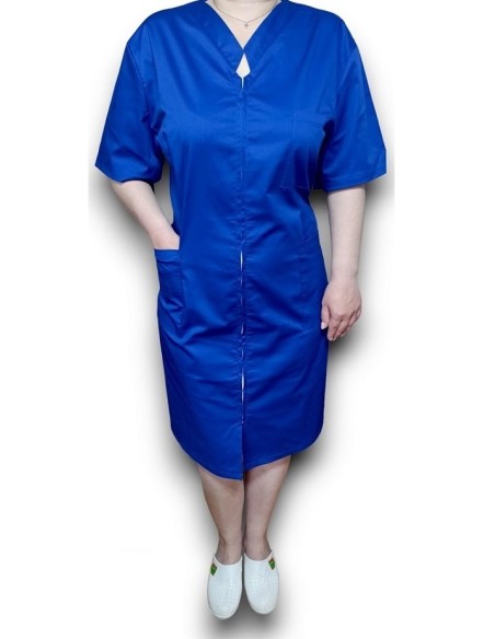 Sarafan medical albastru royal cu fermoar in fata, din tercot elastic Sarafan medical albastru royal cu fermoar in fata, din tercot elastic