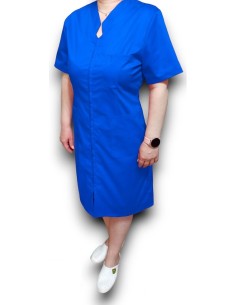Sarafan medical albastru, cu fermoar, din tercot elastic