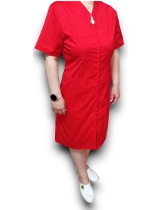 Sarafan medical rosu cu fermoar in fata, din tercot elastic