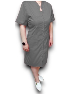 Sarafan medical gri cu fermoar in fata, din tercot elastic