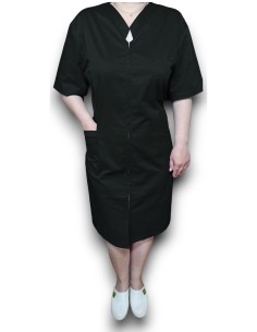 Sarafan medical negru cu fermoar in fata, din tercot elastic