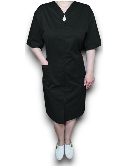 Sarafan medical negru cu fermoar in fata, din tercot elastic Sarafan medical negru cu fermoar in fata, din tercot elastic
