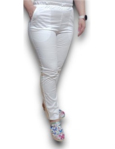 Pantaloni uniforma medicala, din tercot elastic alb 2