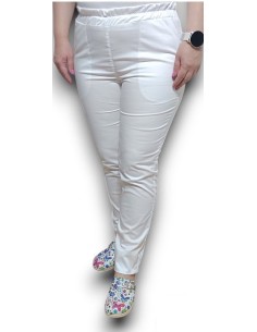 Pantaloni uniforma medicala, din tercot elastic alb