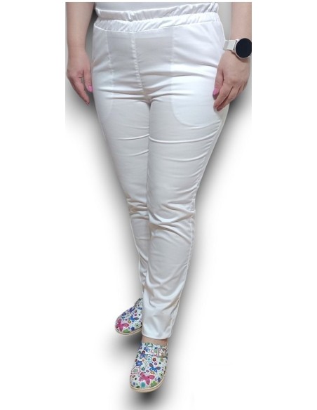 Pantaloni uniforma medicala, din tercot elastic alb Pantaloni uniforma medicala, din tercot elastic alb