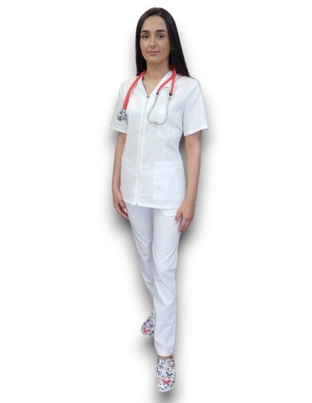 Pantaloni uniforma medicala, din tercot elastic alb Pantaloni uniforma medicala, din tercot elastic alb