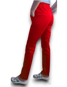 Pantaloni uniforma medicala, din tercot elastic rosu