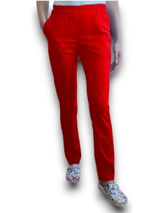 Pantaloni uniforma medicala, din tercot elastic rosu 2