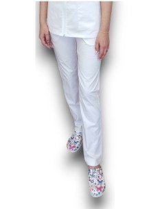 Pantaloni uniforma medicala, din tercot elastic alb