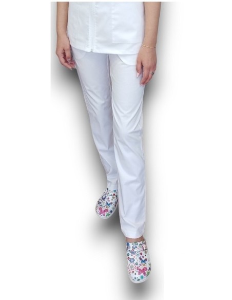 Pantaloni uniforma medicala, din tercot elastic alb Pantaloni uniforma medicala, din tercot elastic alb