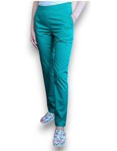 Pantaloni uniforma medicala, din tercot elastic verde spital