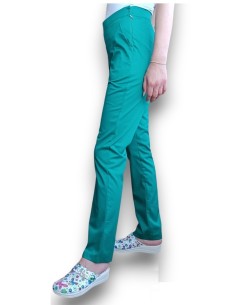 Pantaloni uniforma medicala, din tercot elastic verde spital 2