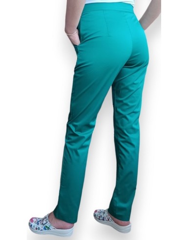 Pantaloni uniforma medicala, din tercot elastic verde spital