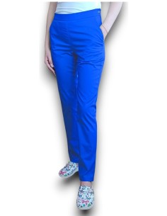 Pantaloni uniforma medicala, din tercot elastic albastru 2