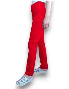 Pantaloni uniforma medicala, din tercot elastic rosu