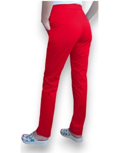 Pantaloni uniforma medicala, din tercot elastic rosu 2