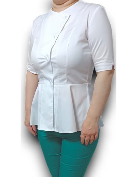 Halat medical alb petrecut basc, din tercot elastic Halat medical alb petrecut basc, din tercot elastic