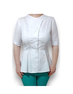 Halat medical alb petrecut basc, din tercot elastic