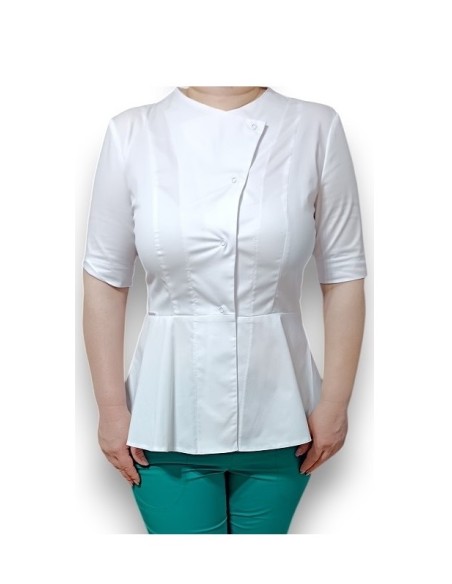 Halat medical alb petrecut basc, din tercot elastic Halat medical alb petrecut basc, din tercot elastic