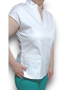 Halat medical alb, bluza anchior si guler tunica, din tercot elastic 2