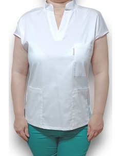 Halat medical alb, bluza anchior si guler tunica, din tercot elastic
