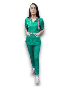 Costum medical verde cu fermoar pentru femei