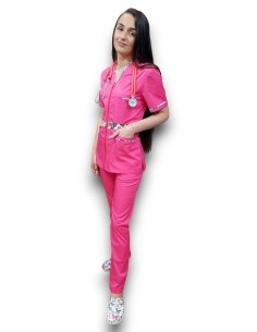 Costum medical ciclam elastic dama AMA Scrubs Pitesti 2