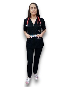 Uniforma neagra dama cu fermoar si croiala conica AMA