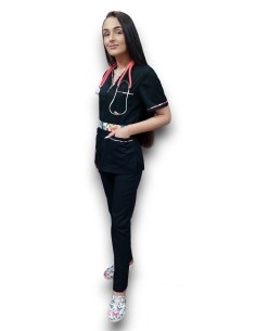 Uniforma neagra dama cu fermoar si croiala conica AMA 2