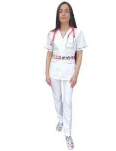 Costum alb medical pentru femei cu fermoar 2
