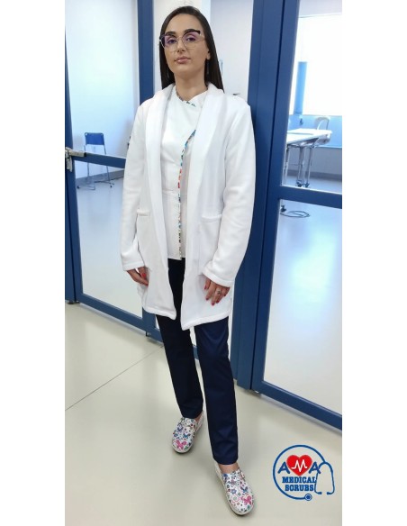 Halat medical polar alb din micropolar anti-pilling, model unisex Halat medical polar alb din micropolar anti-pilling, model unisex