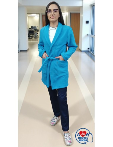Halat medical polar turcoaz din micropolar anti-pilling, model unisex
