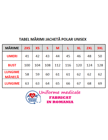 Tabel marimi Jacheta POLAR unisex