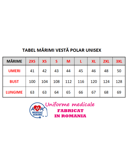 Tabel marimi Vesta Polar unisex Tabel marimi Vesta Polar unisex