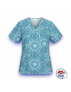 Bluza medicala bumbac 100% Blue India, imprimeu indian stilizat 2