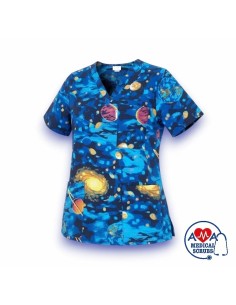 Bluza medicala dama bumbac Stellarium, imprimeu planete si stele 2
