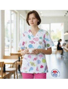 Bluza medicala dama Lollipops, imprimeu vesel pediatrie