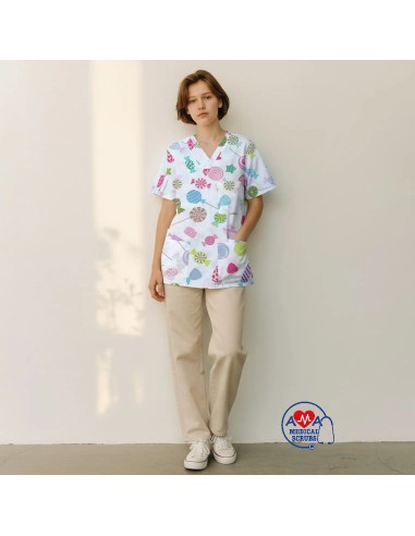 Bluza dama cu anchior bumbac imprimat, pentru gradinite si clinici