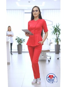 Costum medical de dama Tulip-Flex Rosu, elegant si rafinat 2