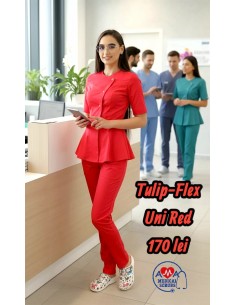 Costum medical de dama Tulip-Flex Rosu, elegant si rafinat